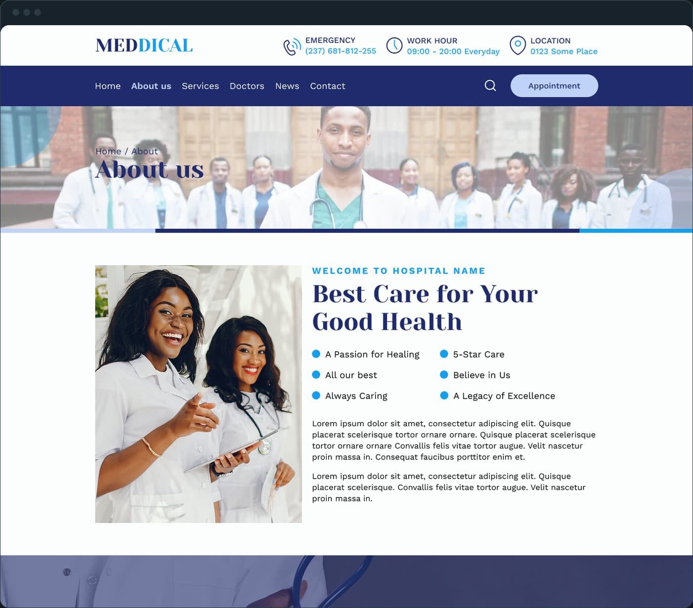 Doctors' clinic website