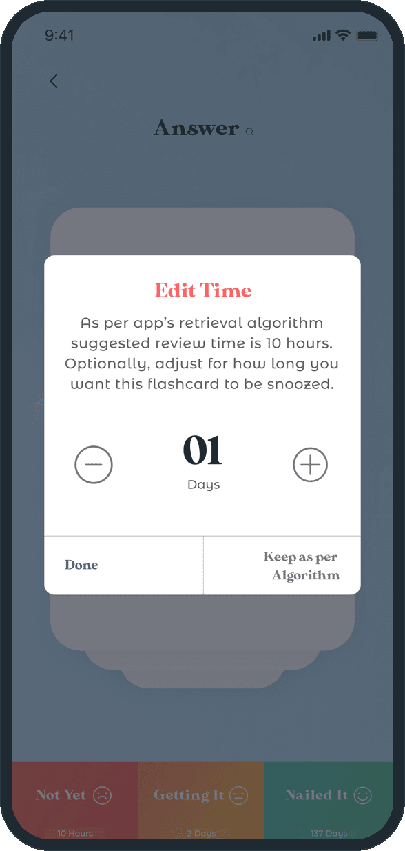 Unforgettable App: How does a practice session decide when a card comes back?
