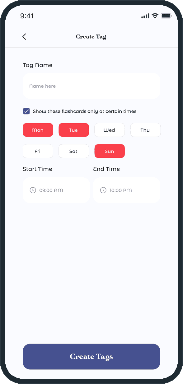Unforgettable App: Can cards be limited to certain days and hours?