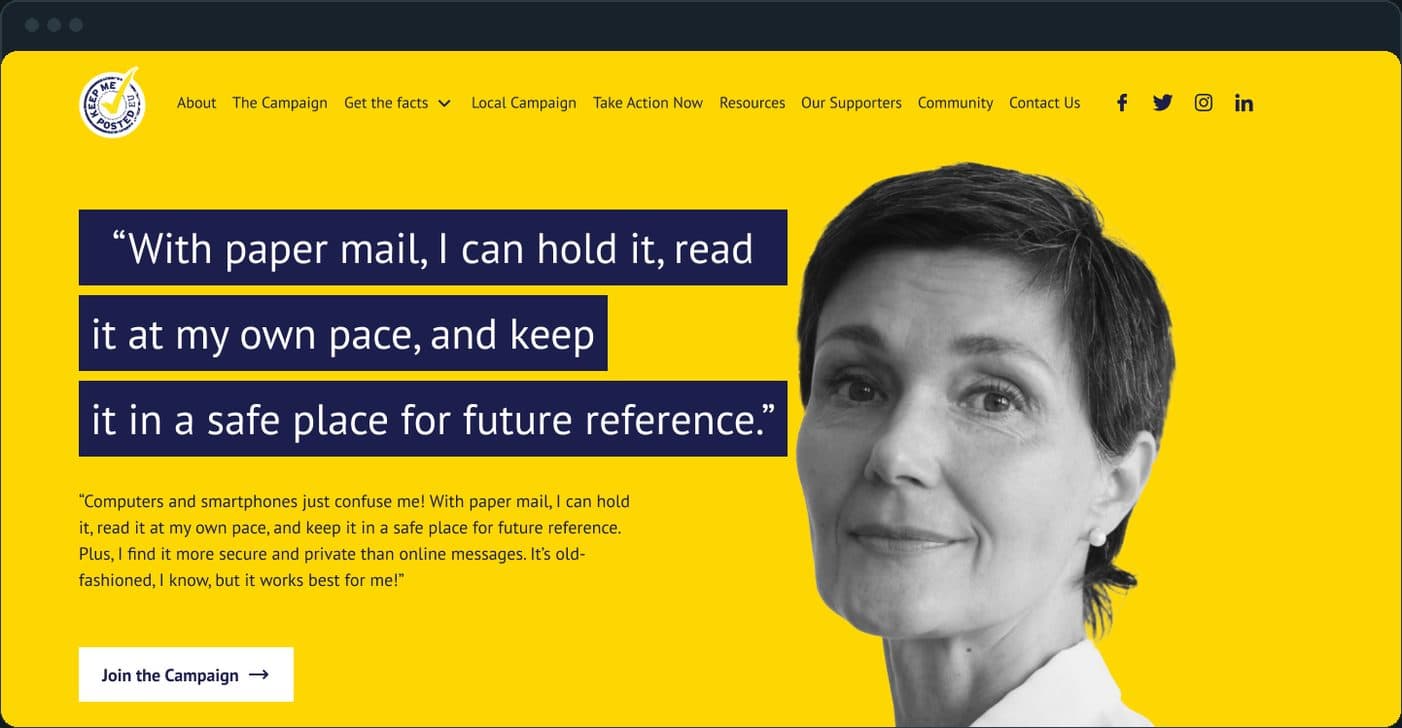 Keep Me Posted EU: What does the home page say first?