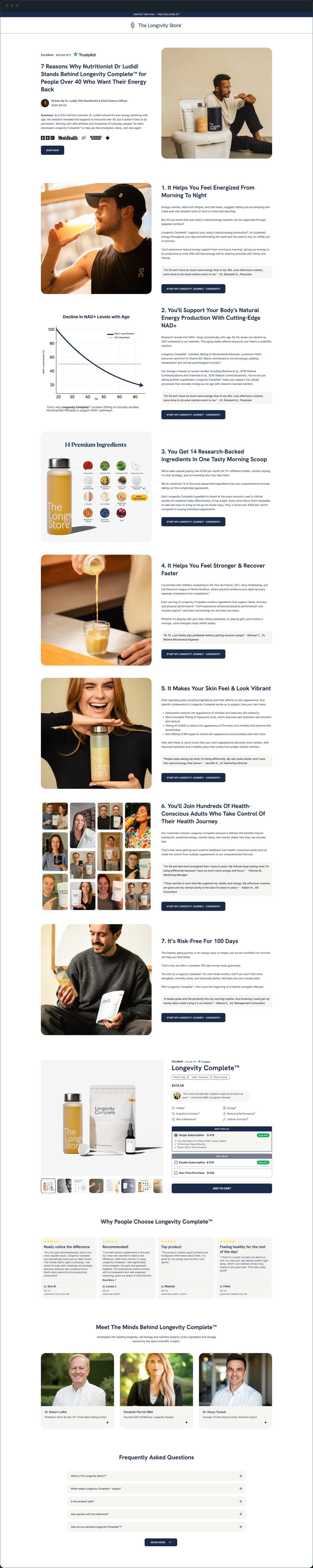 The Longevity Store: What does the whole page walk through?