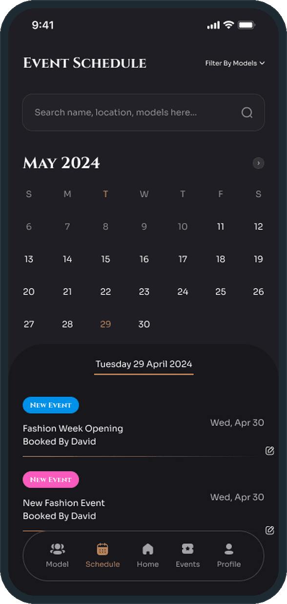 Modeling agency admin: How does the agency see what is booked on a day?