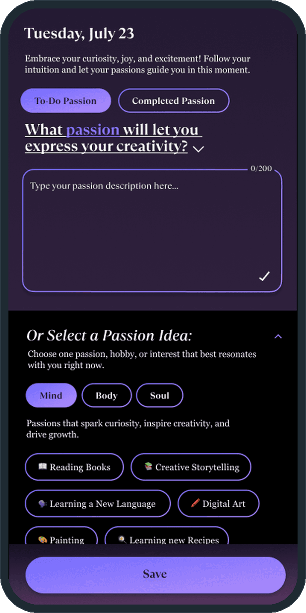 Passion Flow: How do I add a passion for the day?