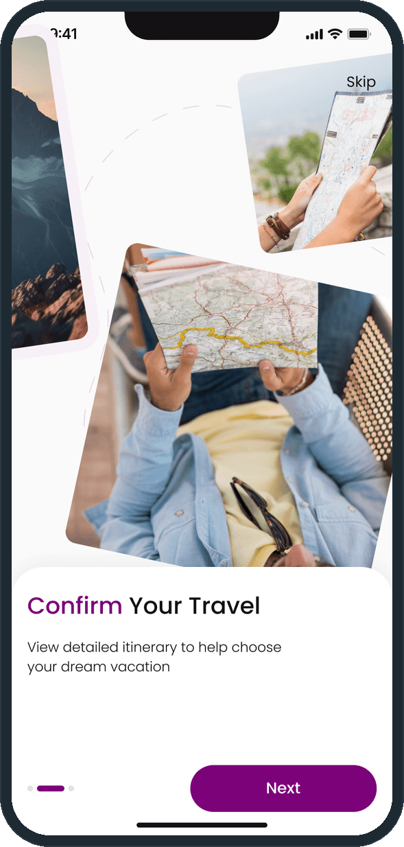 Pax: What does the app promise a traveler on first open?