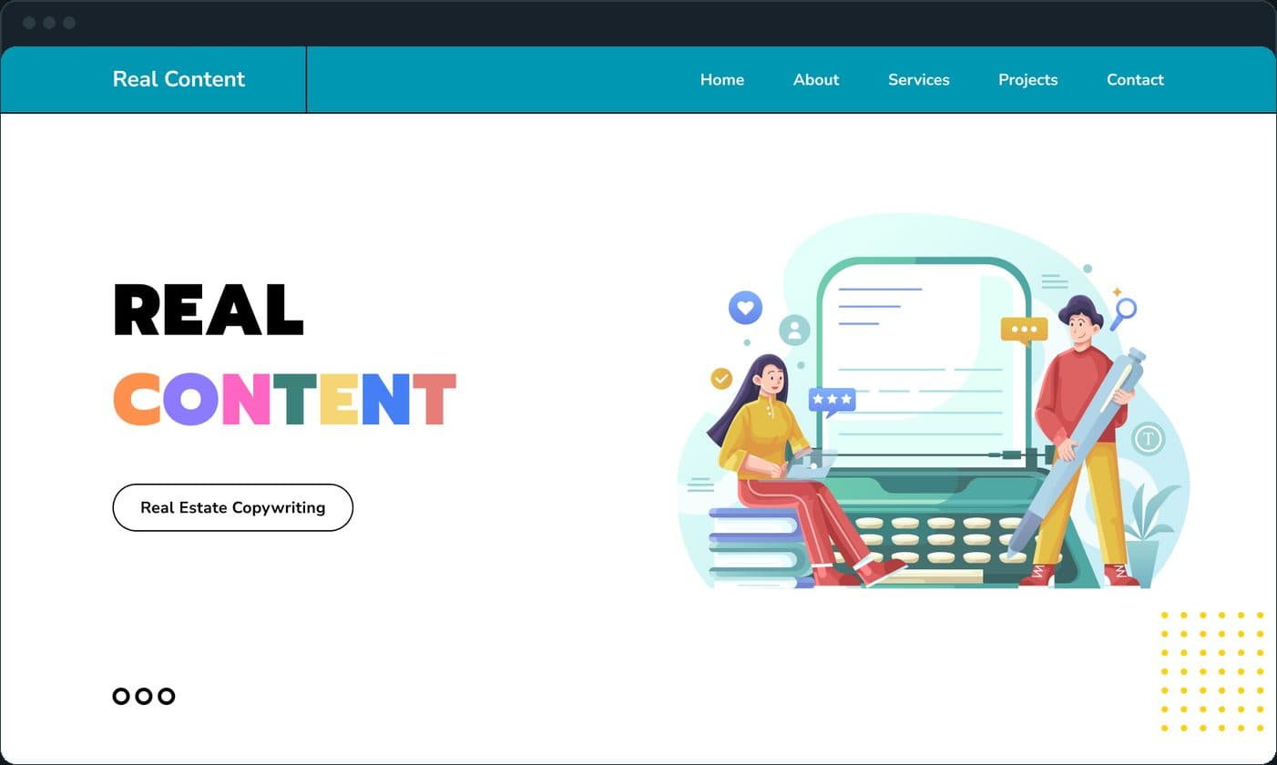 Real Content: What does the site say first?
