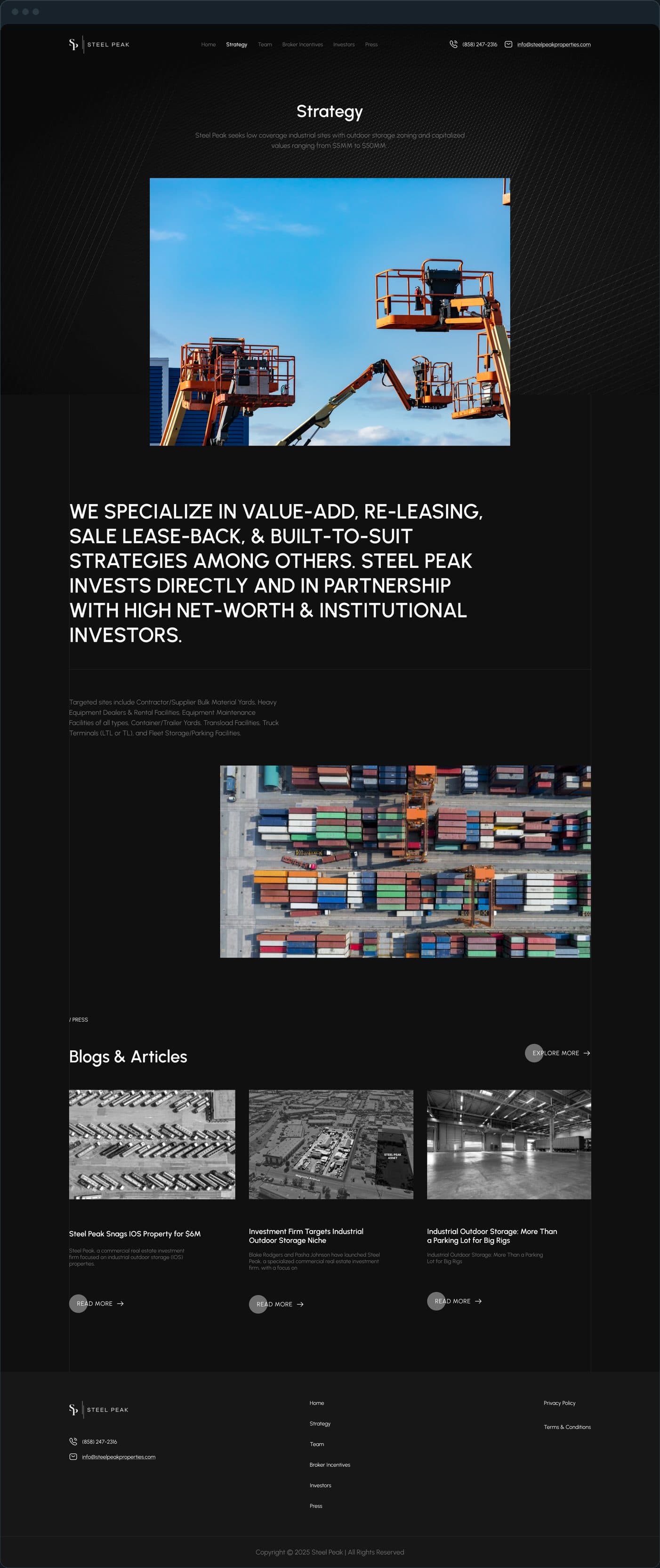 Steel Peak: What does the Strategy page say Steel Peak looks for?